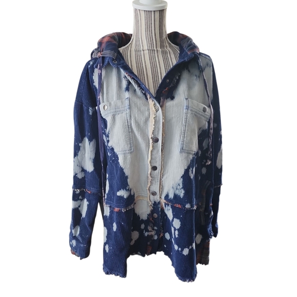 Oli & Hali Women's Plaid Flannel Cord Jacket Bleached Distressed Fringe Hem M - Picture 1 of 4